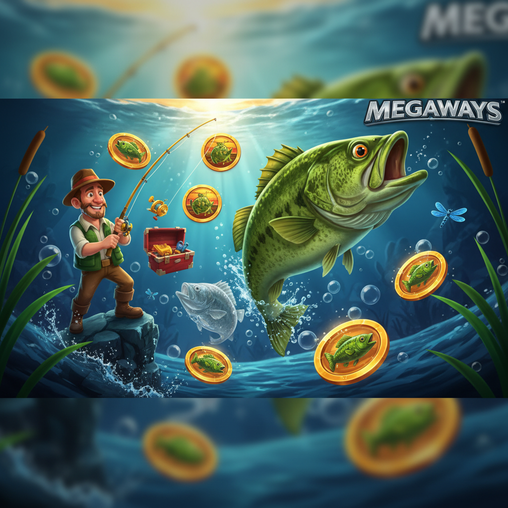 Big Bass Bonanza Megaways slot con pescatore, pesce bass verde, sistema Megaways e simboli Wild scatter